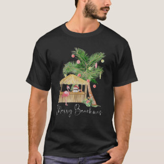 Camiseta Feliz Beachmas, Pia-Rosa Flamingo Palm, Árvore Ch