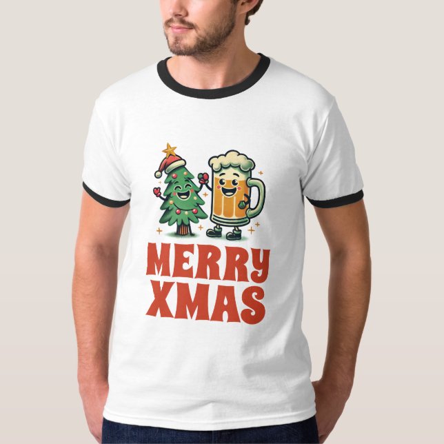 Camiseta Feliz Bebado Engraçado Natal (Frente)