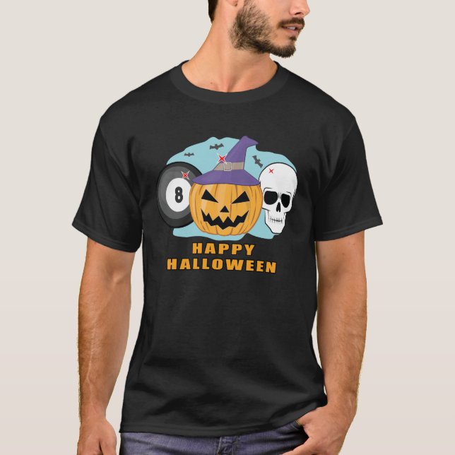 Camiseta Feliz Billiard Halloween - Assustador  (Frente)