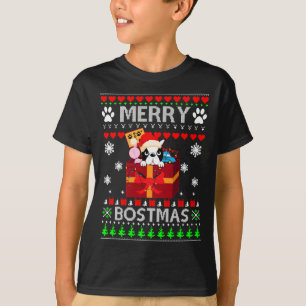 Camiseta Feliz Bostmas Boston Terrier Papais noeis de Natal