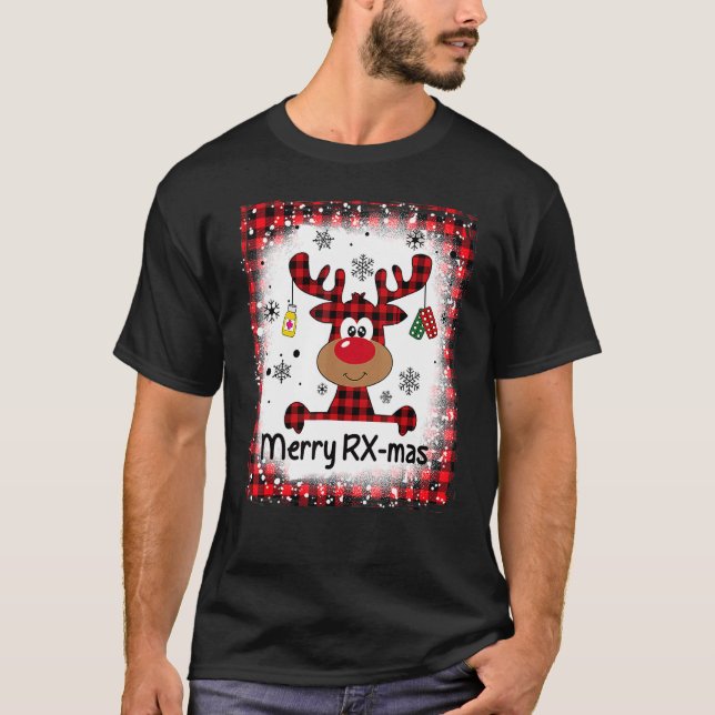 Camiseta Feliz Branqueada RX Mas Reindeer Farmácia Natal (Frente)