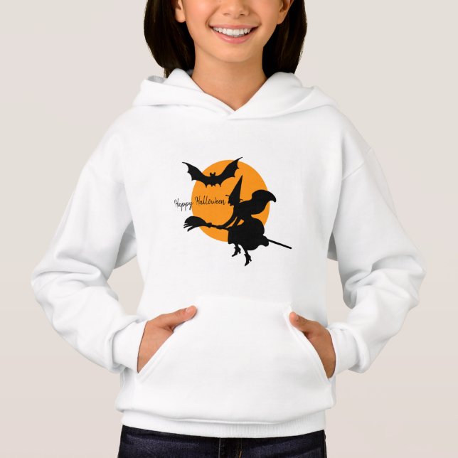Camiseta Feliz Bruxa Voadora do Halloween e Bat (Frente)