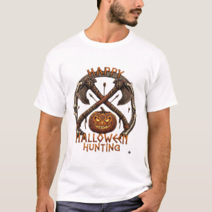 Camiseta Feliz Caça de Halloween Abóbora Machados Cruzados