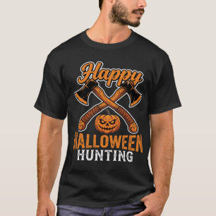 Camiseta Feliz Caça de Halloween Machados Cruzados Abóbora