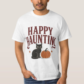Camiseta Feliz Caça Noturna Design de Gato Preto Vintage de