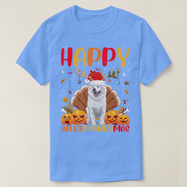 Camiseta Feliz Cachorro Americano Eskimo Olá Tha (Frente do Design)