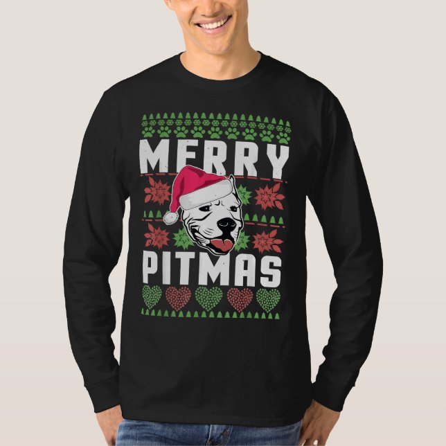 Camiseta Feliz Cachorro de Pitbull Natal (Frente)
