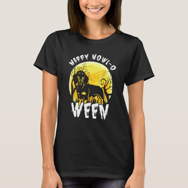 Camiseta Feliz Cachshund Howl-O Ween Halloween Costume (Frente)