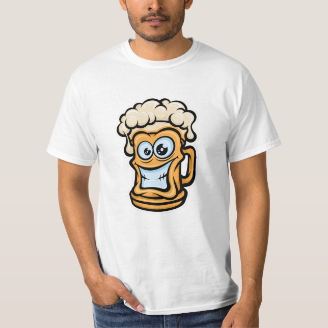 Camiseta Feliz Cama de Cerveja, Estilo de Cartoon (Frente)