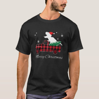 Camiseta Feliz Caminhão de Xadrez Vermelha de Natal Com Din