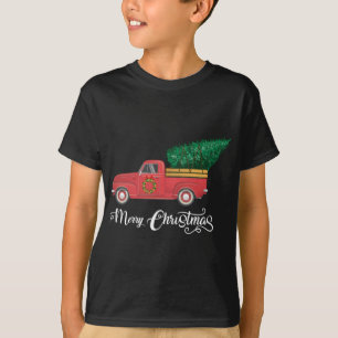 Camiseta Feliz Caminhão Vermelho De Natal Com Árvore De Nat