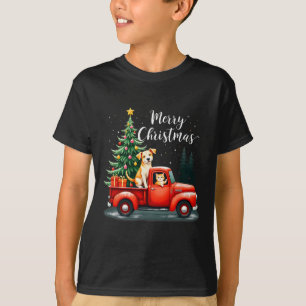 Camiseta Feliz Caminhão Vermelho de Natal com Cão &amp; Gat