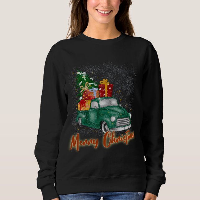Camiseta Feliz Caminhão Vermelho de Natal com Presentes de  (Frente)