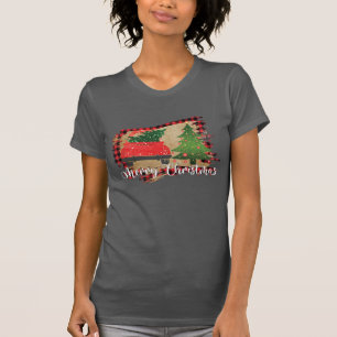 Camiseta Feliz Caminhão Vintage de Natal com Árvore de Nata