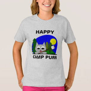Camiseta Feliz Camp Purny Engraçado Campanha Cartoon Cat T 
