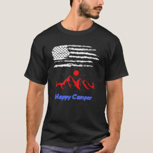 Camiseta Feliz Camper Americano Bandeira Acampando Homens d