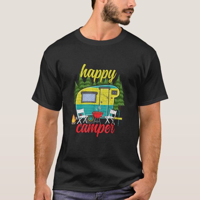 Camiseta Feliz Camper Camper Homens Mulheres Crianças 6 (Frente)