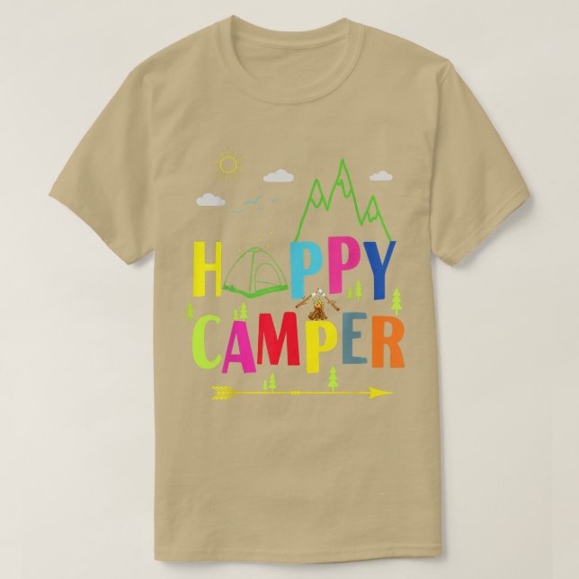 Camiseta Feliz Camper Cute Vintage acampando (Frente do Design)