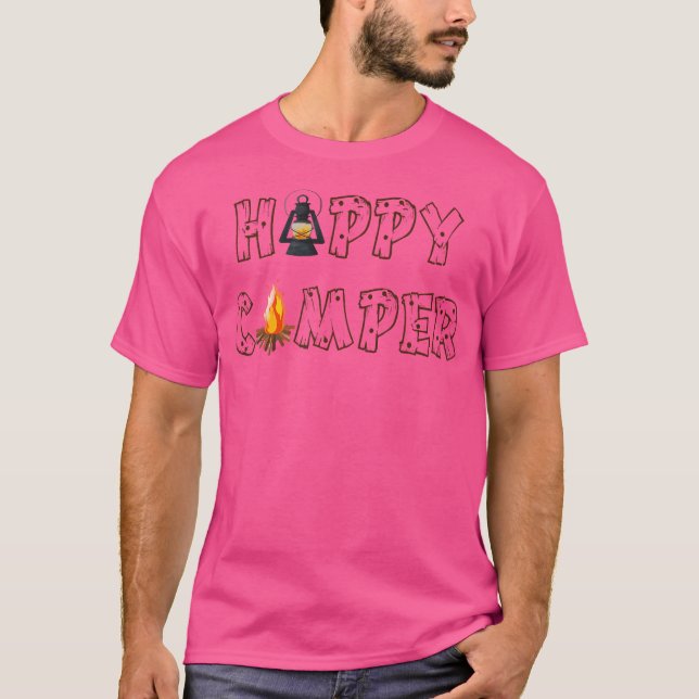 Camiseta Feliz Camper Engraçado Acampamento de Caminho Dize (Frente)