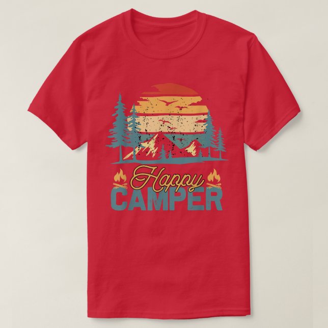 Camiseta Feliz Camper Retro Vintage Engraçado Acampamento (Frente do Design)