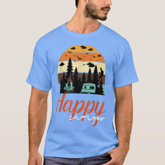 Camiseta Feliz Camper Retro Vintage Engraçado Acampamento