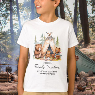 Camiseta Feliz Camping Bears Férias Familiares Personalizad