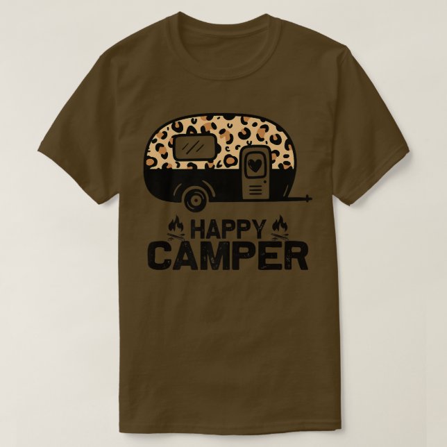 Camiseta Feliz Campista Leopardo Engraçada Correspondência  (Frente do Design)
