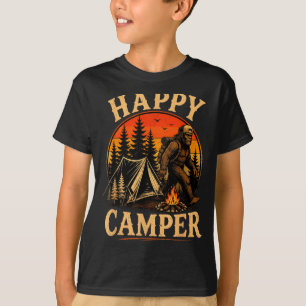 Camiseta Feliz campista pé grande sasquatch aventura ao ar