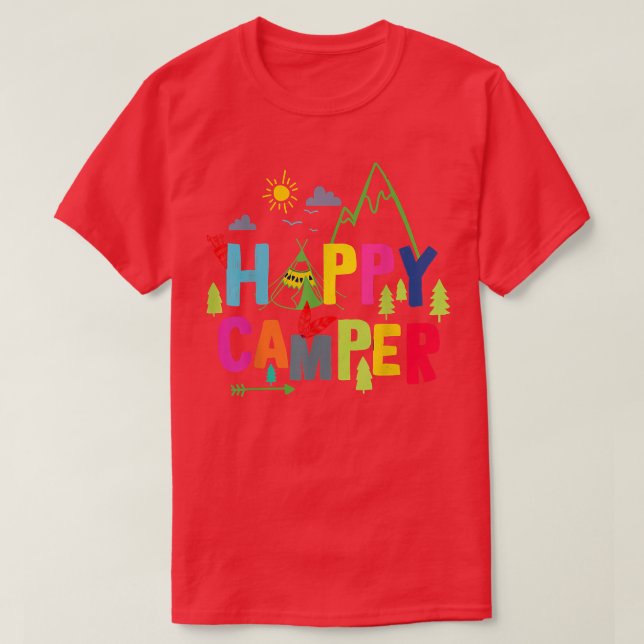 Camiseta Feliz Campo Acampando Homens Engraçados Mulheres (Frente do Design)