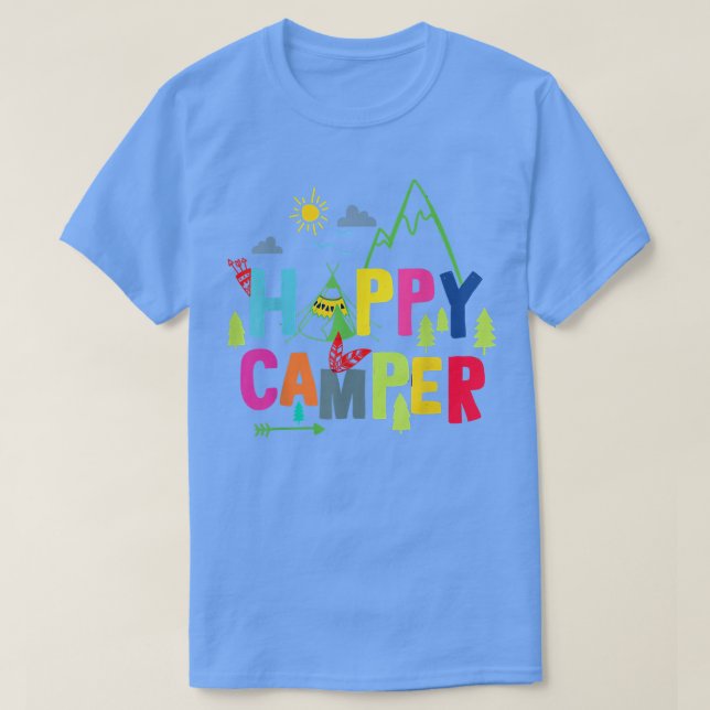 Camiseta Feliz Campo Acampando Homens Engraçados Mulheres (Frente do Design)