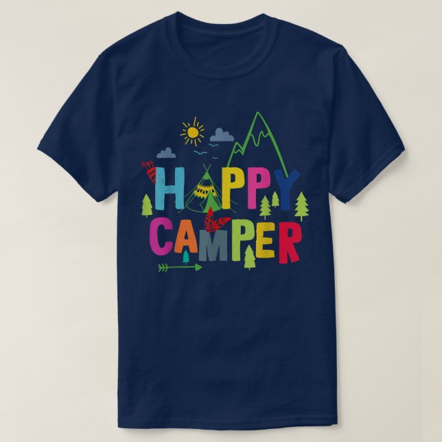 Camiseta Feliz Campo Acampando Homens Engraçados Presentes  (Frente do Design)