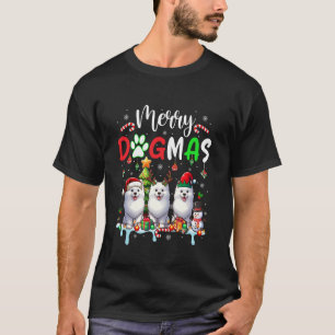 Camiseta Feliz Cão de Natal Três Papais noeis Reindeer Elf