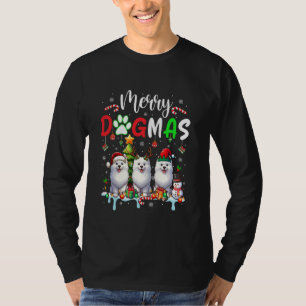 Camiseta Feliz Cão de Natal Três Papais noeis Reindeer Elf