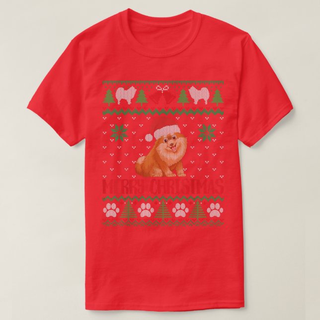 Camiseta Feliz Cão Feliz de Natal da Pomerânia Feliz Natal  (Frente do Design)