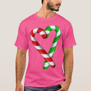 Camiseta Feliz Cardíaca Candy Cane e Doces Vermelhos Brilha