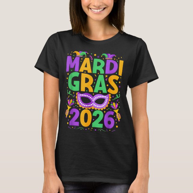 Camiseta Feliz Carnaval 2026 Fantasia Nova Orleans Combinan (Frente)
