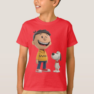Camiseta Feliz Cartoon Boy e Dog Duo - Estilo 3D bonito