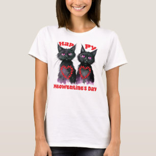 Camiseta Feliz Casal de Gato Bonito do Dia de Meowentine no