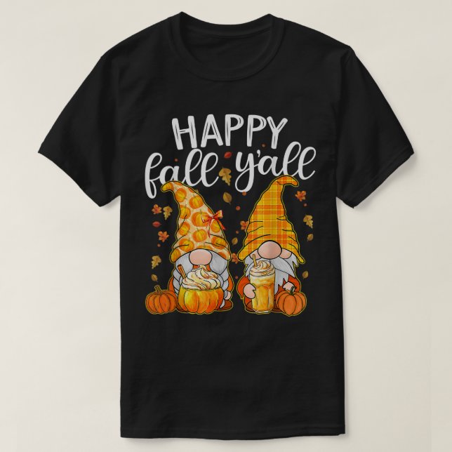 Camiseta Feliz Casal De Gnomos Cujos Gnomos De Abóbora (Frente do Design)