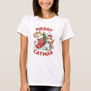 Camiseta Feliz Catma Engraçado Gato Mãe Árvore de Natal Gat