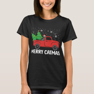 Camiseta Feliz Catmas Black Cat e Christmas Tree Red Truth