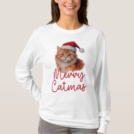Camiseta Feliz Catmas Bonito Natal Gato Mulher-Gato Longa