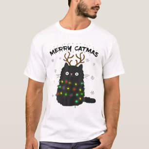 Camiseta Feliz Catmas Engraçado Gato De Natal Em Reindeer 