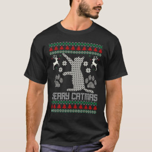 Camiseta Feliz Catmas Engraçado Gato Natal Homens Feios