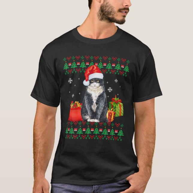 Camiseta Feliz Catmas Gato de Natal Feio (Frente)