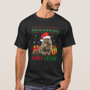 Camiseta Feliz Catmas Gato de Natal Feio Gato de Munchkin C