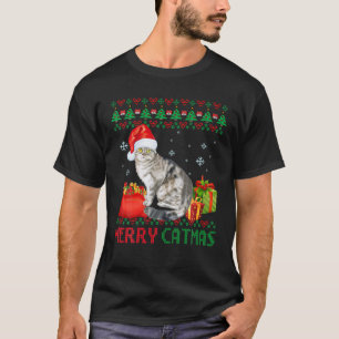 Camiseta Feliz Catmas Gato de Natal Feio Gato Escocês