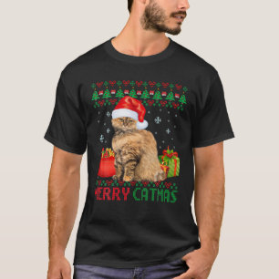 Camiseta Feliz Catmas Gato de Natal Feio Selkirk Rex Cat Mo