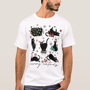Camiseta Feliz Catmas Gato Divertido Mãe Gato Pai Natal Gat
