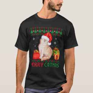 Camiseta Feliz Catmas Gato Feio de Natal Egeu Pai Mãe